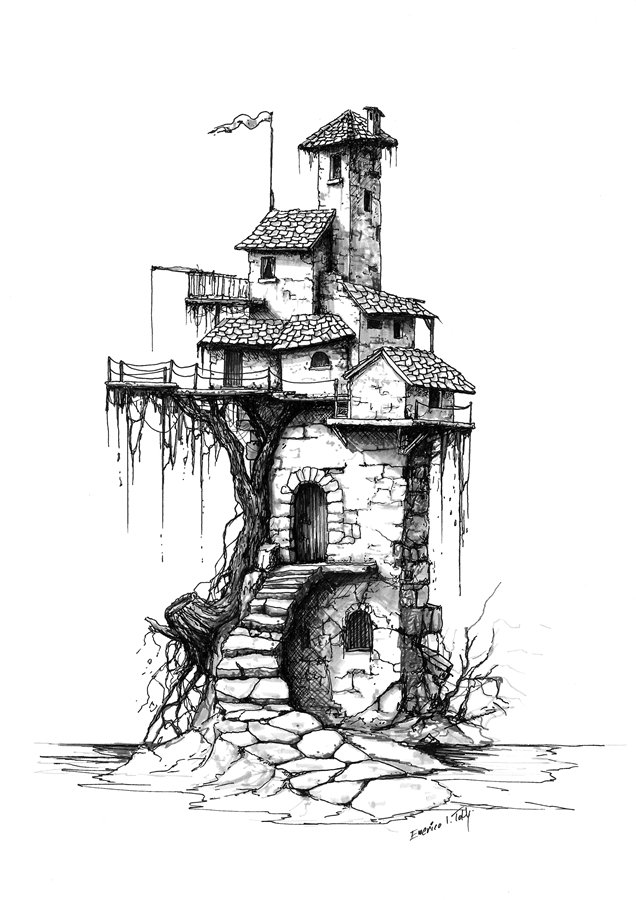 Lost Cities D01. Pen drawing by Emerico Imre Toth.
