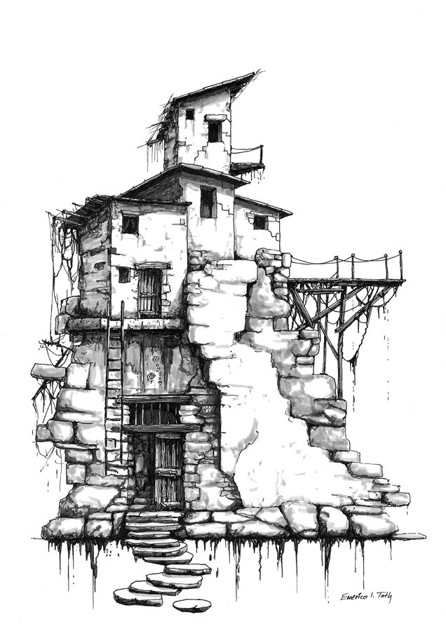 Lost Cities D02. Pen drawing by Emerico Imre Toth.
