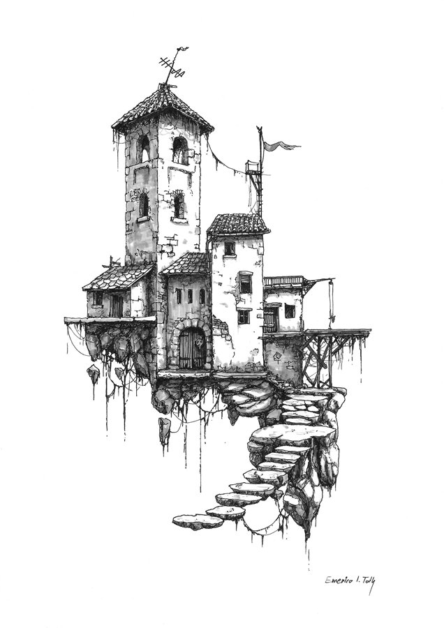Lost Cities D04. Pen drawing by Emerico Imre Toth.